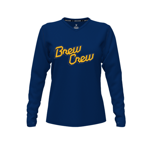 [CUS-DFW-TEES-CMF-VNK-LSL-NVY-FYXS-LOGO2] Comfort T-Shirt (Female Youth XS, Navy, V Neck, Logo 2, Long Sleeve)