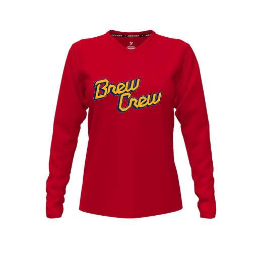 [FTLVCFRD-FYXS-LOGO2] Decker Comfort T-Shirt (Female Youth XS, Red, V Neck, Logo 2, Long Sleeve)