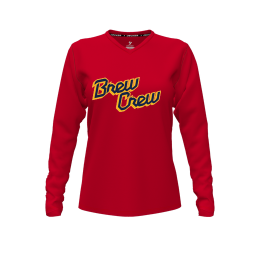 [FTLVCFRD-FYXS-LOGO3] Decker Comfort T-Shirt (Female Youth XS, Red, V Neck, Logo 3, Long Sleeve)