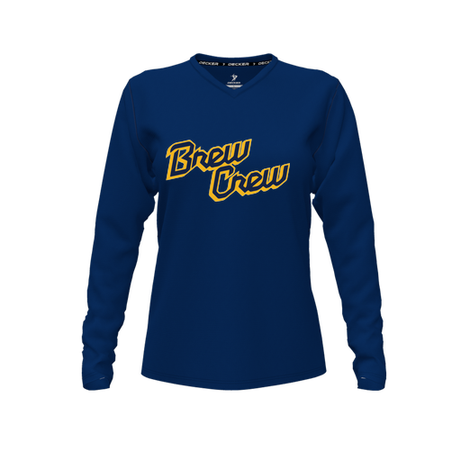 [FTLVPTNV-FYXS-LOGO3] Decker Performance T-Shirt (Female Youth XS, Navy, V Neck, Logo 3, Long Sleeve)